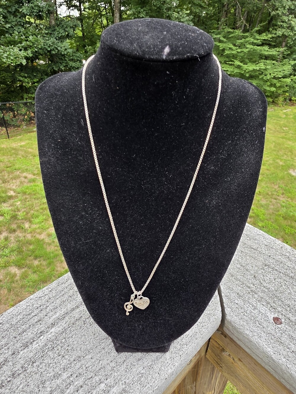 Vintage 925 Silver Musical Heart and Treble Clef Pendant Necklace - Silver